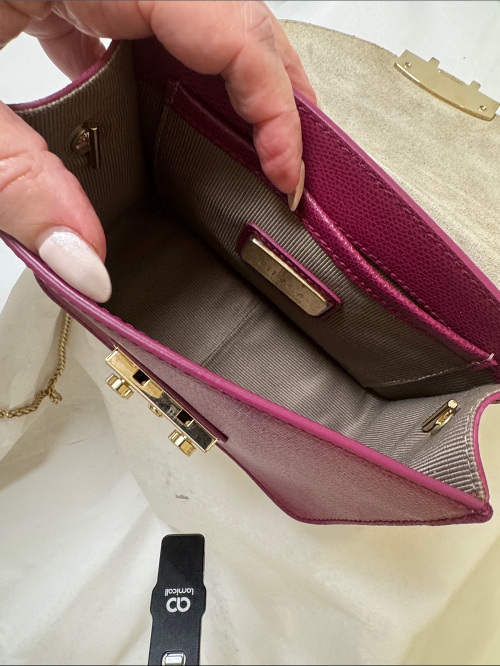 Furla Metropolis Berry Leather and chain Crossbody with Gold Hardware - Picture 9 of 15